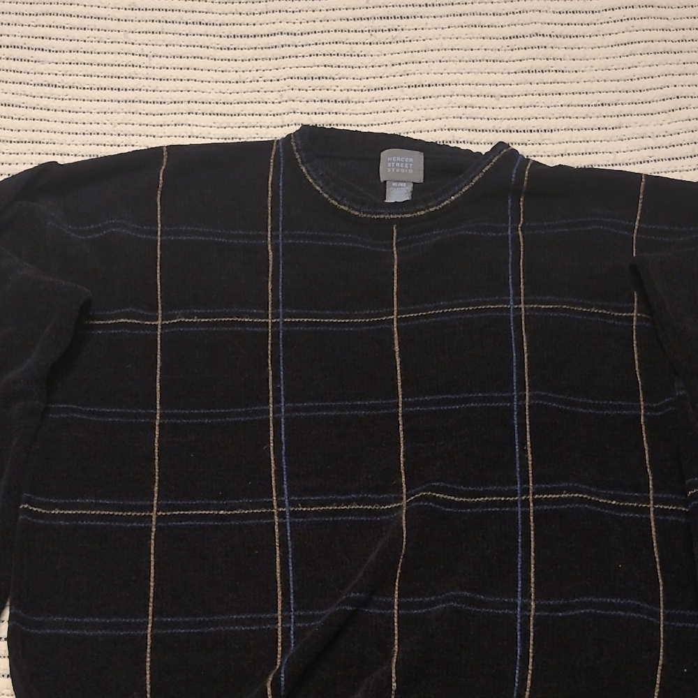 Mercer Street Studio Black and Blue Striped Crewneck Sweater